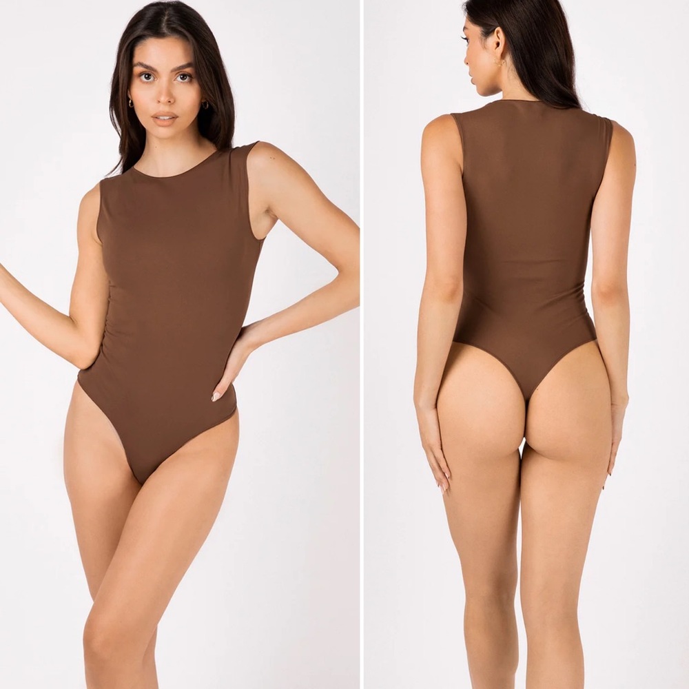 UNLABELED Luxe Compression Buttery Soft Sleeveless Bodysuit Espresso S/M NEW